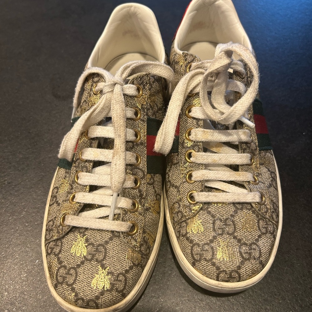 Gucci Brown and Gold Sneakers with Iconic Design